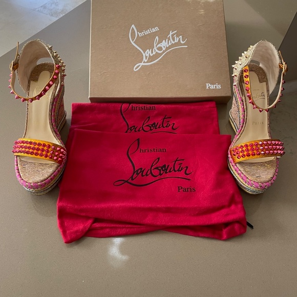Christian Louboutin Shoes - Christian Louboutin Studded Wedges, size 37,  multi-color